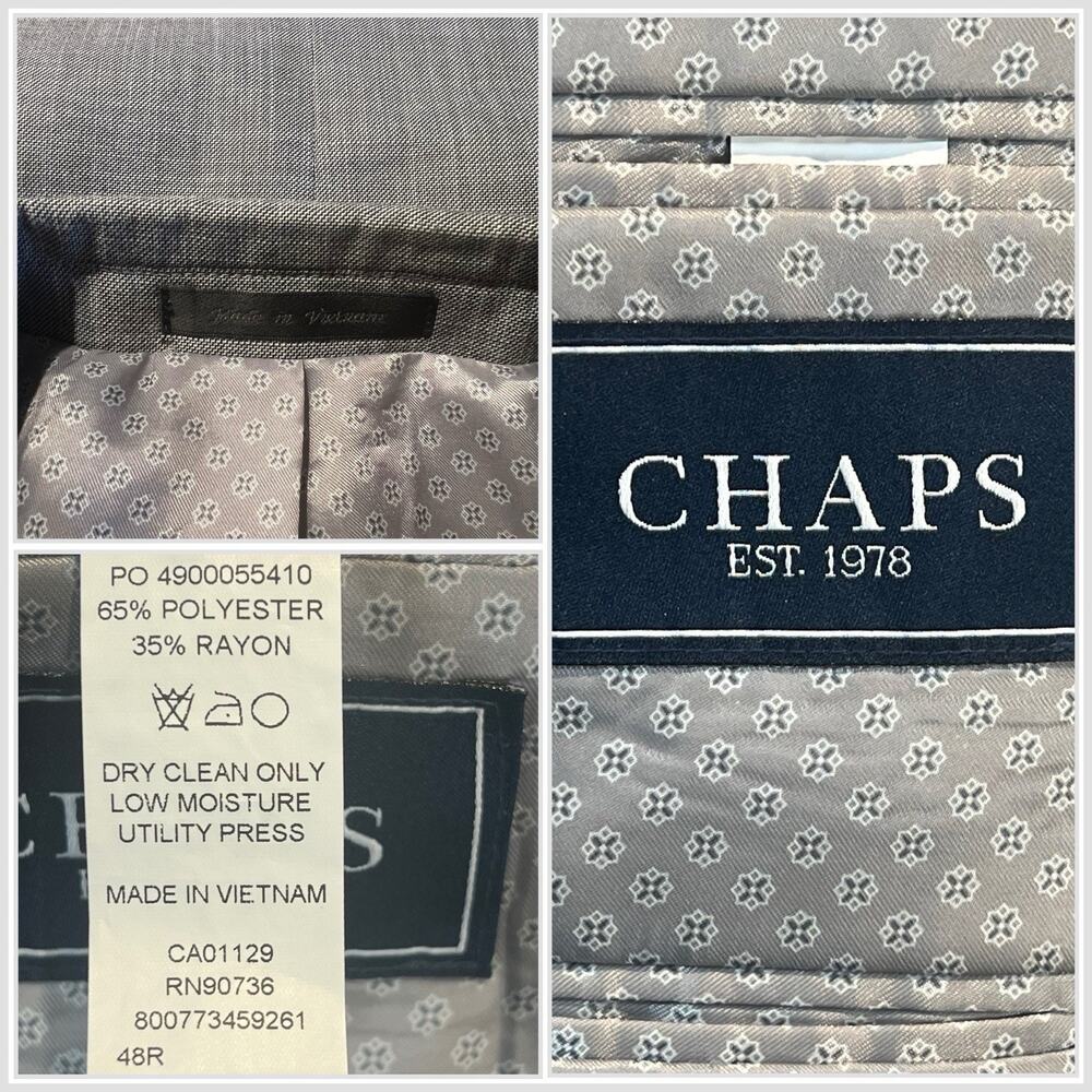 Chaps Ralph Lauren 48R Mens Chambray Blue Dove Gray Nailhead Blazer Jacket - Picture 13 of 13